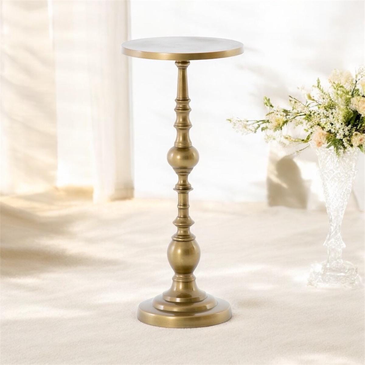 Handmade Antique Brass Drink Table | Minimalist Metal Side Table