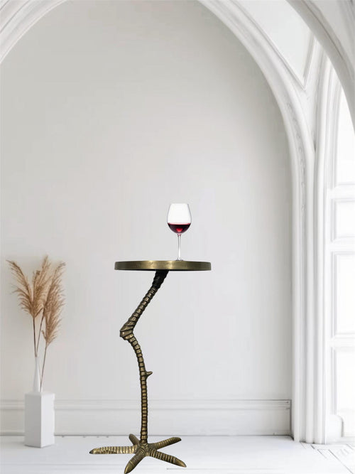 Handmade Aluminium Flamingo Side Table, Antique Brass Finish, Tropical Decor