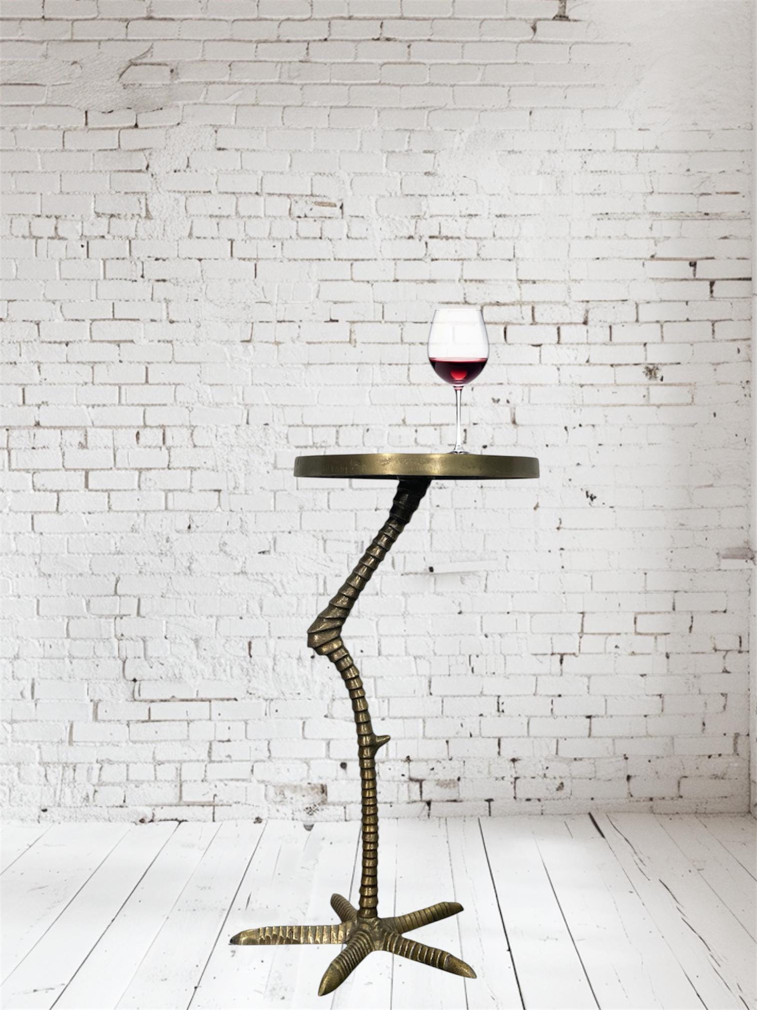 Handmade Aluminium Flamingo Side Table, Antique Brass Finish, Tropical Decor