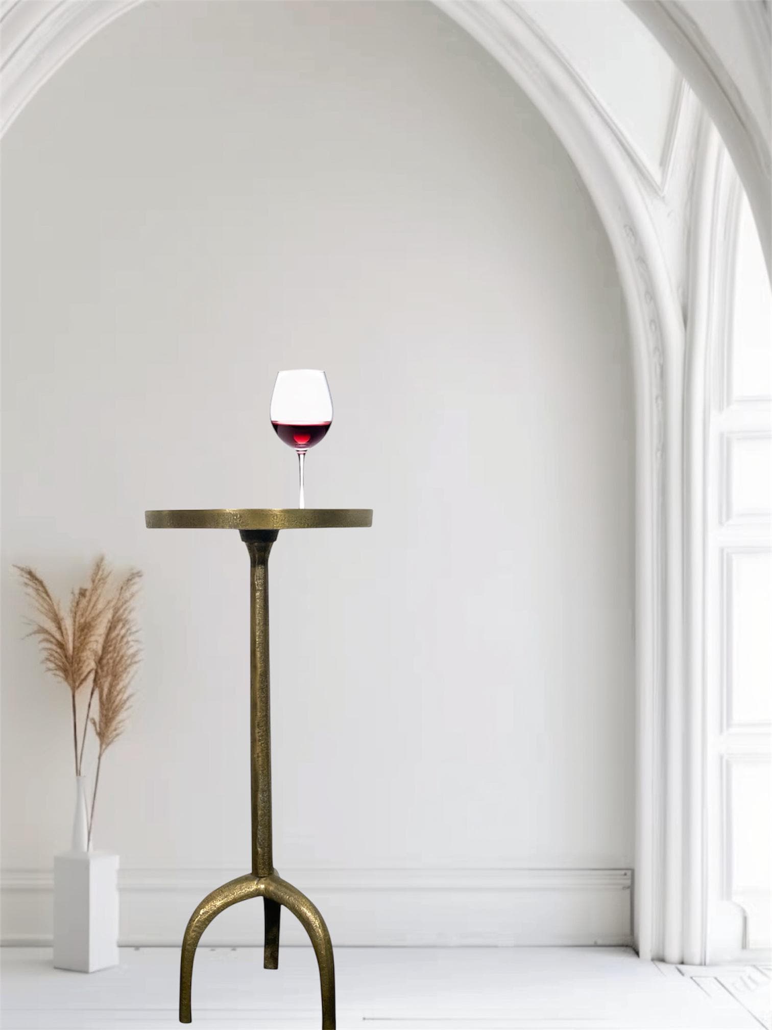 Handmade Cast Aluminum Side Table, Antique Brass Finish