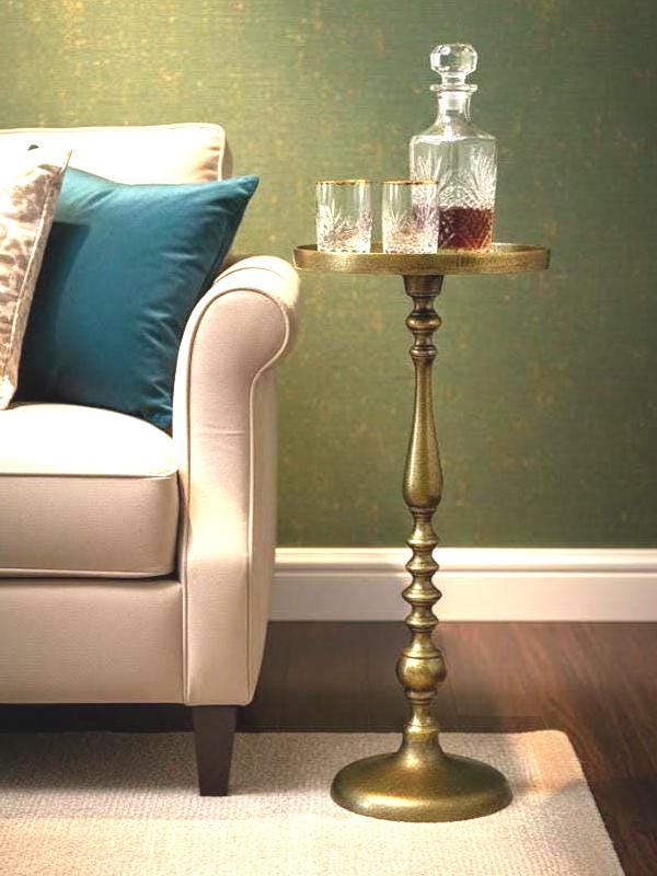 Elegant Vintage Accent Table with Flower Stem Design in Antique Brass Side table
